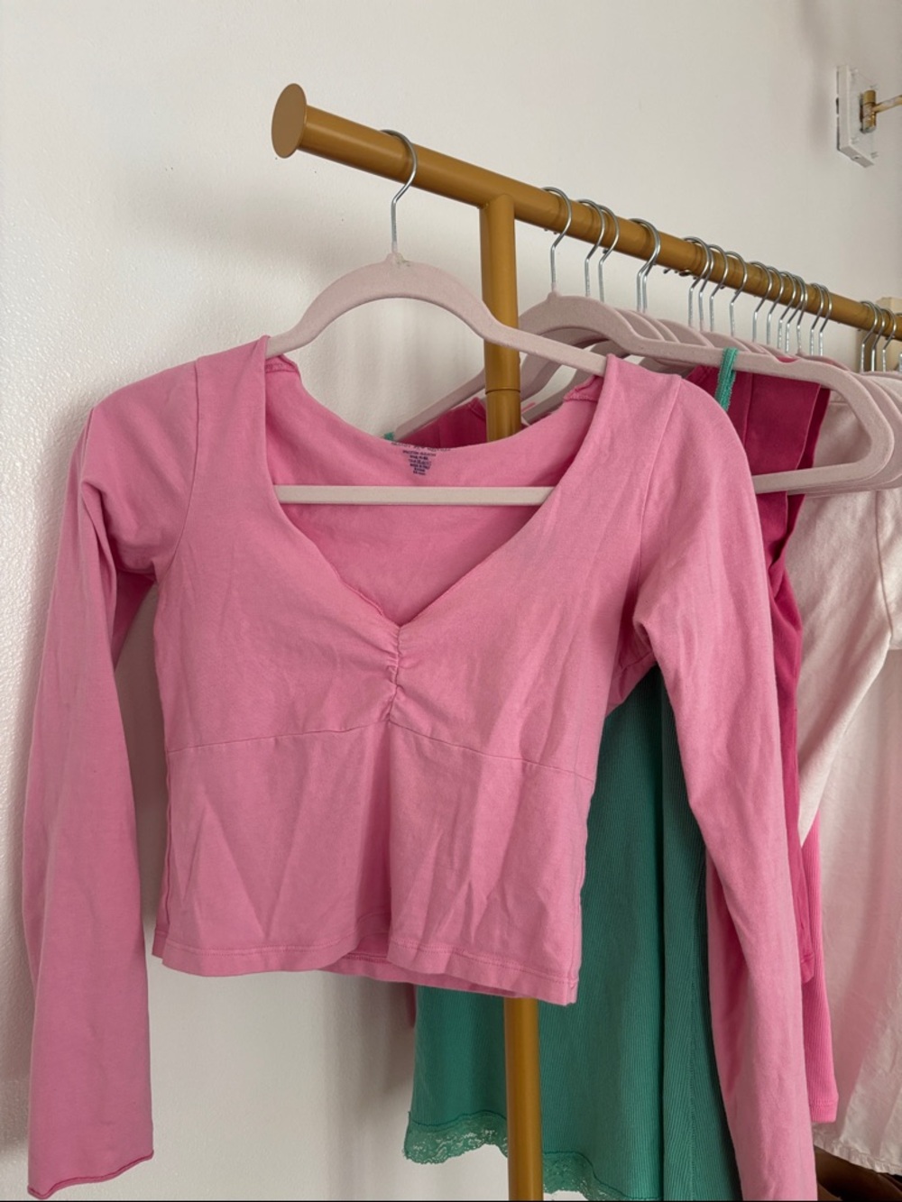 Brandy Melville Pink Long Sleeve V-Neck Top